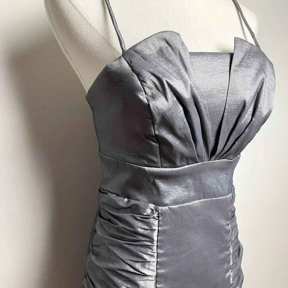 Vintage 90s Y2K Silver Mini Cocktail Dress Small‎ Indie Glam Prom Iridescent
